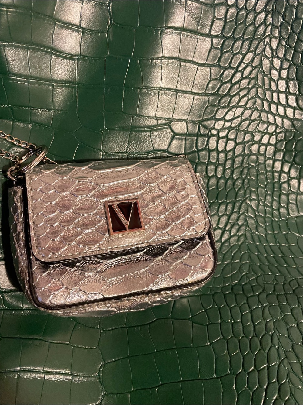 Victoria's Secret Silver Mini Crossbody with Chain Detail